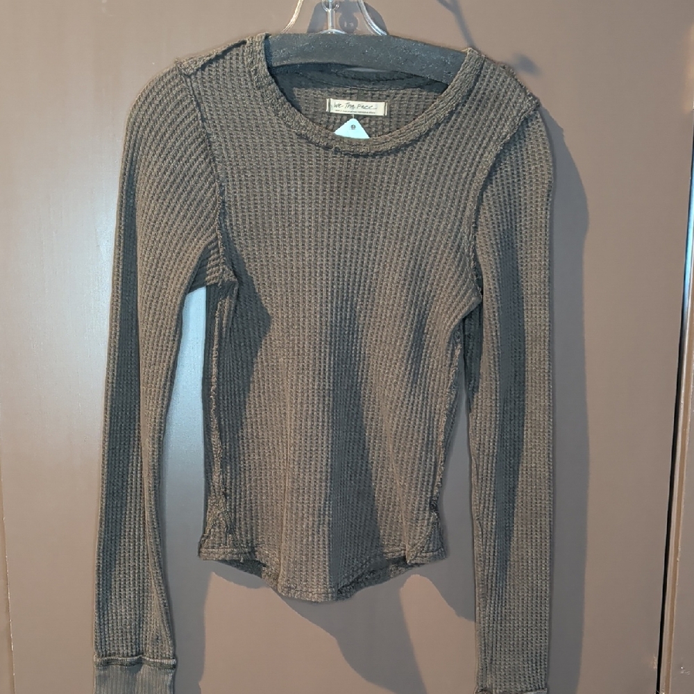 We The Free Olive Green Ribbed Long Sleeve Top